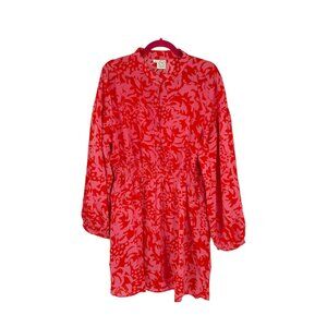 Grace & Emma Dress Womens XL Hot Pink Red Floral Long Sleeve Mini New